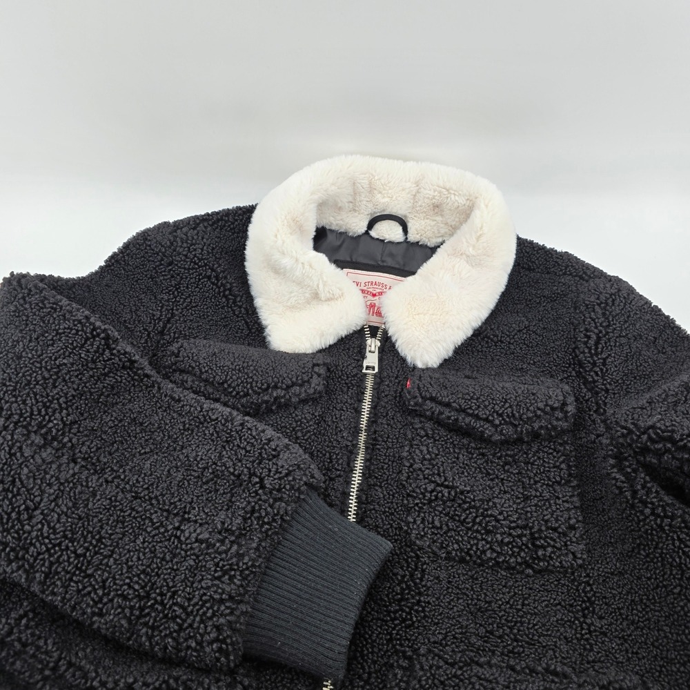 Levi Strauss Sherpa Fleece Jacket Womens Black Faux Fur Collar LW0RS284 M